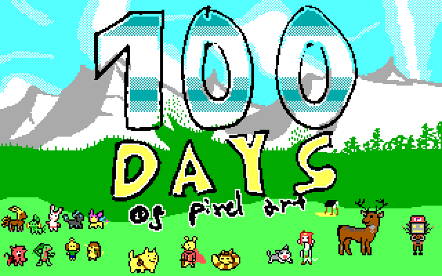 100 days of pixel art logo with EGA palette (16 colors).  Contains some of the characters I've drawn during the 100 days.